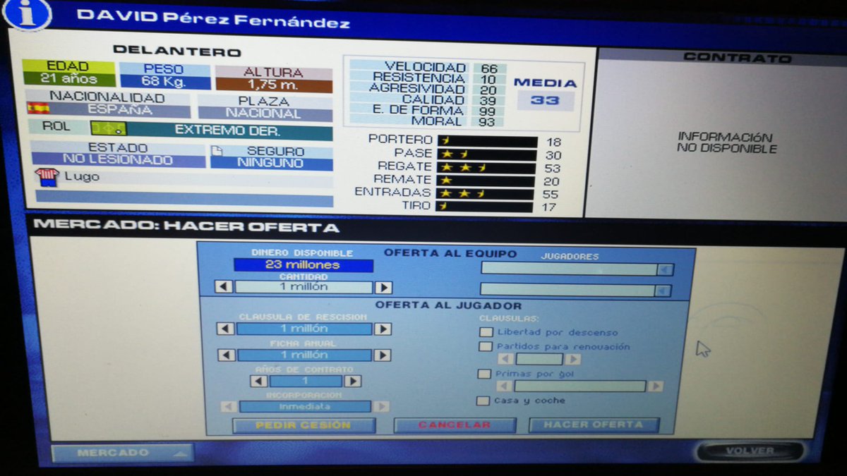 CDTrives's tweet image. Cando un socio do Trives, ponse a xogar ao  PC FÚTBOL 7.0,  e vai fichar un xogador do Lugo e aparece o noso míster : David Pérez Fernández 😅