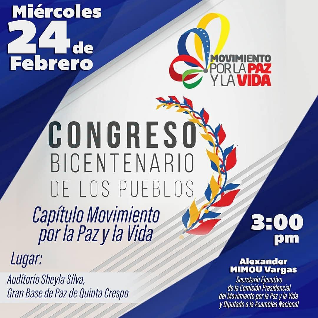 En breve daremos inicio al Congreso Bicentenario de los Pueblos capítulo Movimiento por la Paz y la Vida #UniónRevolucionaria en marcha por el progreso de Venezuela 👊🏿💛💙❤ <a href="/PueblosEnUnidad/">PueblosEnUnidad</a>