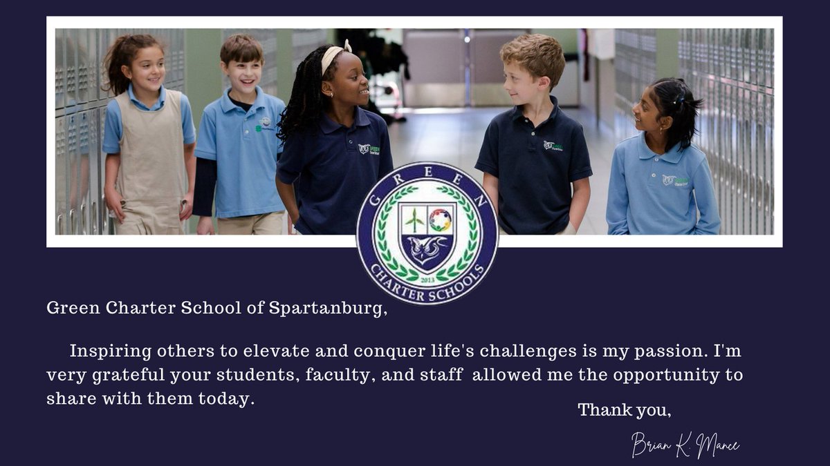 Inspiration opens us up to new possibilities. Thank you Green Charter School of Spartanburg for allowing me to help propel your students to new possibilities and transform the way they perceive their capabilities. #BePropelled #InspireElevateConquer