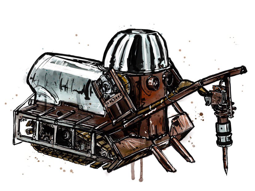 Check out twitch.tv/iainiscreative tomorrow at 2pm GMT/8am CST to watch artist Iain stream some really cool, in-progress Rusty art! This is what it looks like so far and we are obsessed!