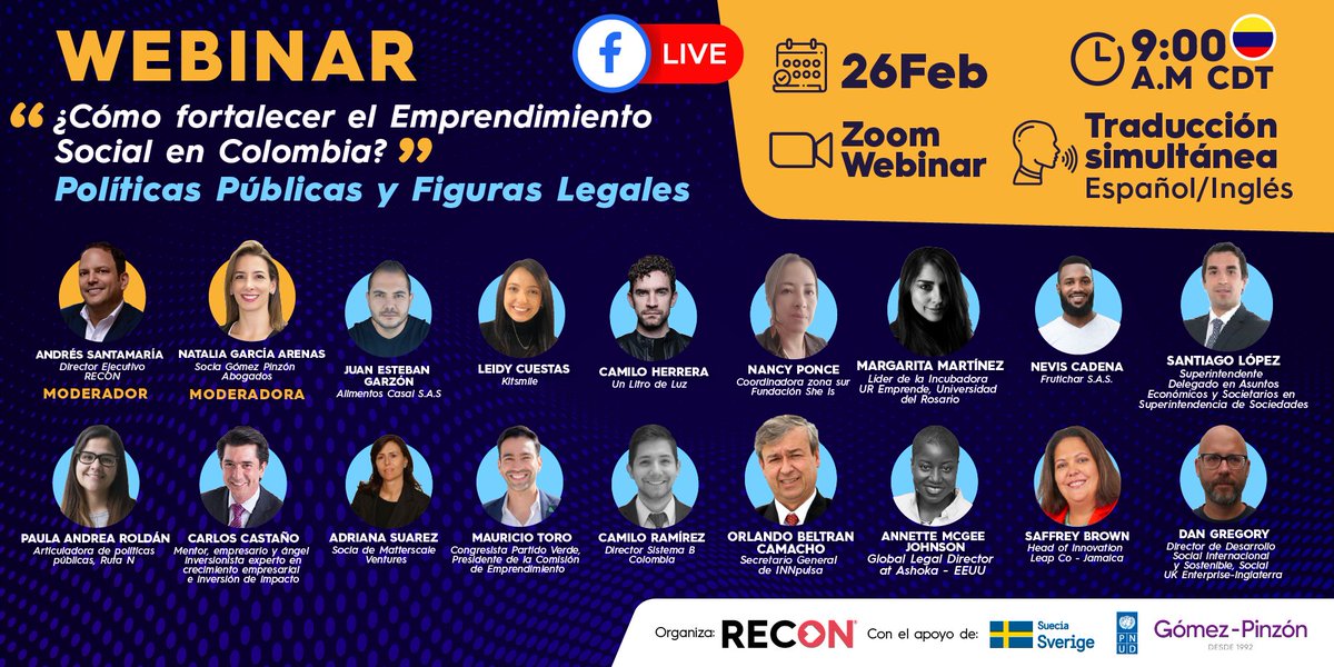InnpulsaCol's tweet photo. #WebinarRecon | “Figuras legales y políticas públicas: ¿Qué necesita el Emprendimiento Social en Colombia para su fortalecimiento?”
🖱️ Regístrate en 👉 https://t.co/Fav8KgZuuS https://t.co/lhKgHiksC9