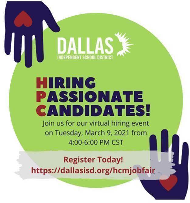 Happening Tomorrow: <a href="/dallasschools/">Dallas ISD</a> Virtual Hiring Event. See the graphic for details or visit uta.edu/academics/scho… #teachUTA