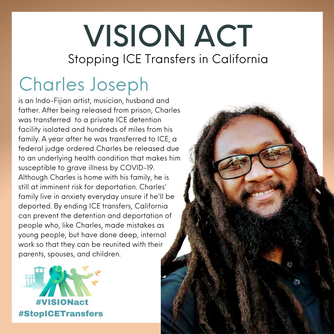Charles Joseph is an inspirational hero &amp; artist trapped in ICE's incarceration and e-carceration net. When we #StopICETransfers, we protect people like Charles #VisionAct