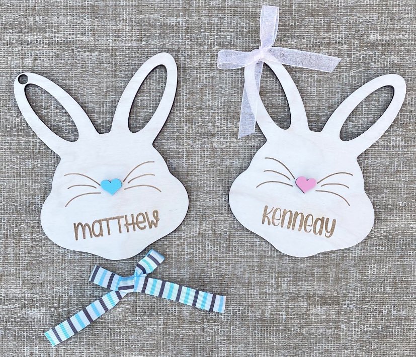 Look at what just hopped out of the patch 🐰🥕 
#engraveme #personalizedgifts #personalized #easter #easterbasket #easterbasketideas #cute #wood #woodtags #kids #boy #girl #easterbunny #details #shoplocal #smallbusiness