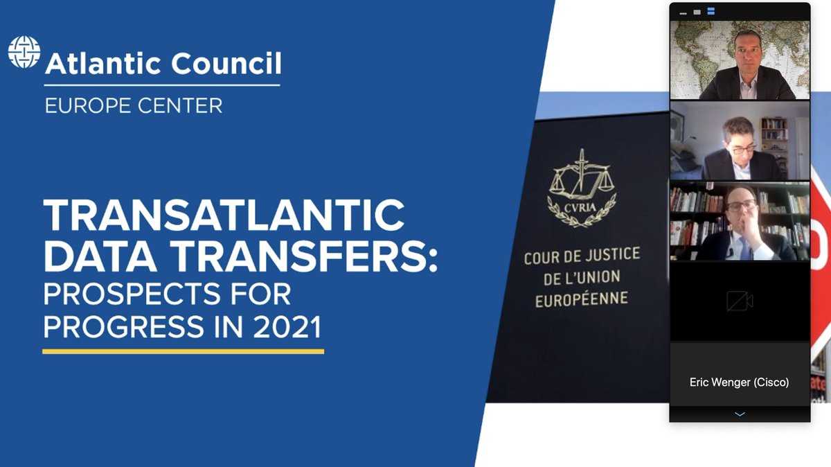 Theodore CHRISTAKIS (@tc_intlaw) on Twitter photo So useful roundtable today <a href="/AtlanticCouncil/">Atlantic Council</a> on hard issues that need to be resolved to preserve Transatlantic 🇪🇺🇺🇸 DataFlows after #SchremsII
🙏<a href="/ProppKen/">Propp Ken</a> <a href="/GeorgetownLaw/">Georgetown Law</a> for organizing/moderating, copanelists Chris Docksey <a href="/EU_EDPS/">EDPS</a> <a href="/EricWenger/">Eric Wenger</a> <a href="/AquaJocelyn/">Jocelyn Aqua</a> & +30 VIPs participants So useful roundtable today <a href="/AtlanticCouncil/">Atlantic Council</a> on hard issues that need to be resolved to preserve Transatlantic 🇪🇺🇺🇸 DataFlows after #SchremsII
🙏<a href="/ProppKen/">Propp Ken</a> <a href="/GeorgetownLaw/">Georgetown Law</a> for organizing/moderating, copanelists Chris Docksey <a href="/EU_EDPS/">EDPS</a> <a href="/EricWenger/">Eric Wenger</a> <a href="/AquaJocelyn/">Jocelyn Aqua</a> & +30 VIPs participants