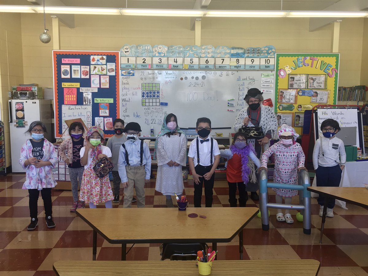 StBedeChicago's tweet photo. Mrs. Butz celebrates 100 days of school with our kindergarten class. #100days #WeAreStBede https://t.co/wYiRtsrVNP