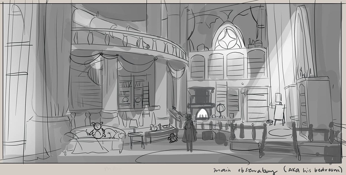 hngng here's the sketch of the observatory interior! just looking at it makes me tired ;; 