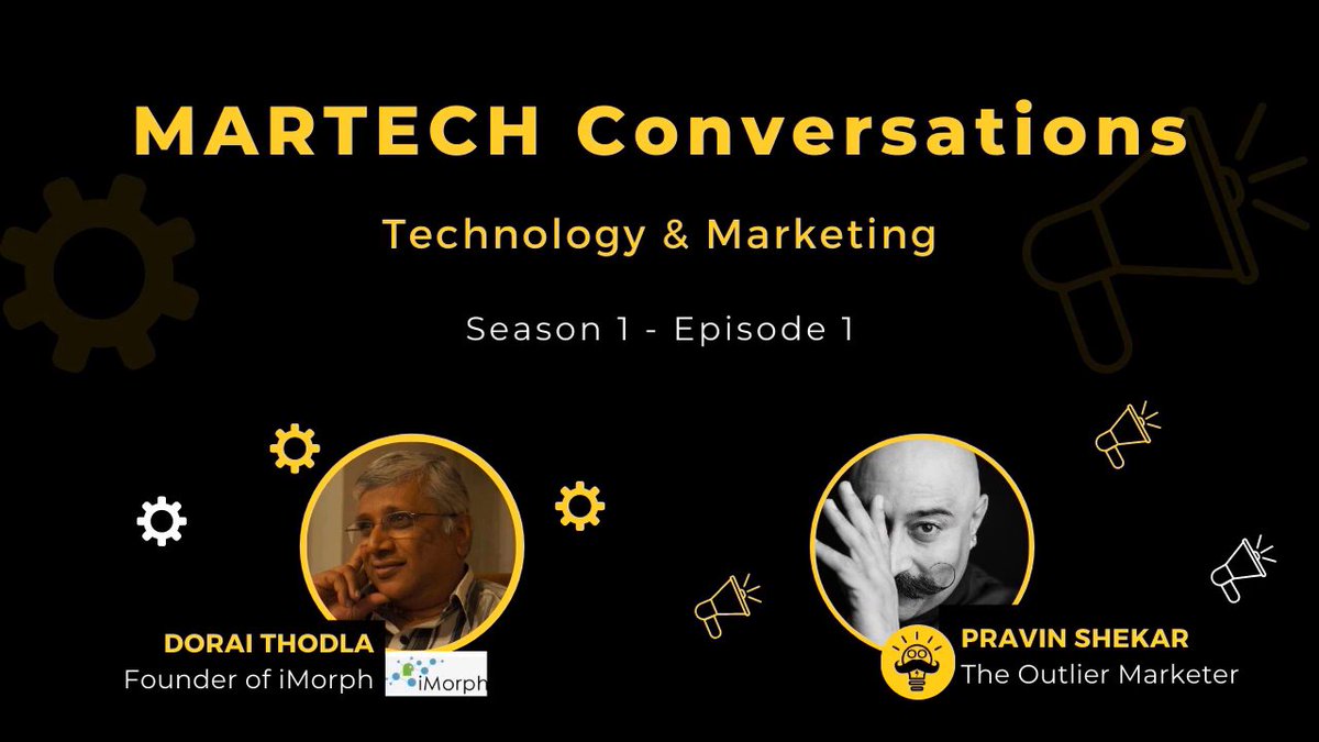 pravinshekar's tweet image. 📣Launching a new video series: MARTECH Conversations with Dorai Thodla

Listen to two crazy men, who are going to have a whole lot of conversations around technology, tools and marketing in this video series.

Watch the video here: youtu.be/zPDlavjjlvE

#MarTechConversations