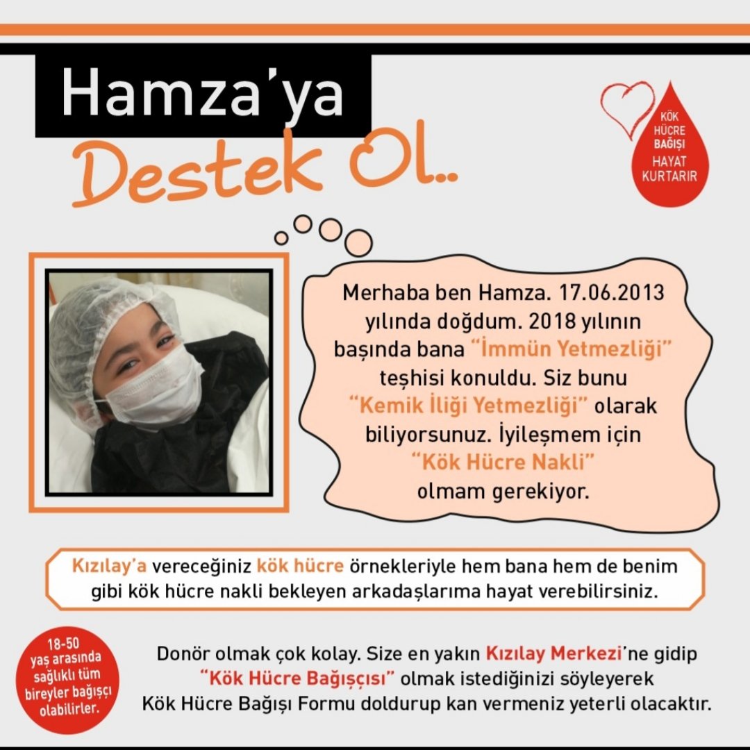 ebuatmaca's tweet photo. #Hamzayaumutol @haluklevent @ahbapplatformu @ErolEsra @DemetAkalin @Erzurumspor @fatihterim @YildizzTilbee @GalatasaraySK @Fenerbahce @BJK_Basketbol #FenerinAskeriYasarKemal destek olup paylaşırsanız, kök hücre naklî bekleyen tüm çocuklarımıza hayat verebilirsiniz.. https://t.co/LOjSTizWwZ