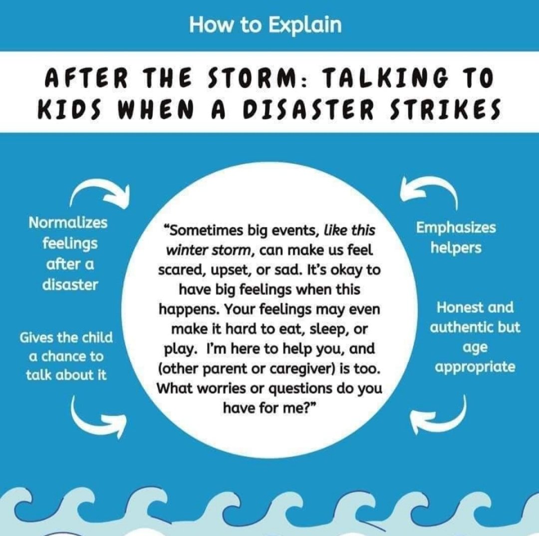 MissScounseling's tweet photo. Texas was hit hard last week. Here's a helpful infographic on how to support children through this from waves.of.childhood #Wellbeing #mentalhealth https://t.co/paSFPXhC9P