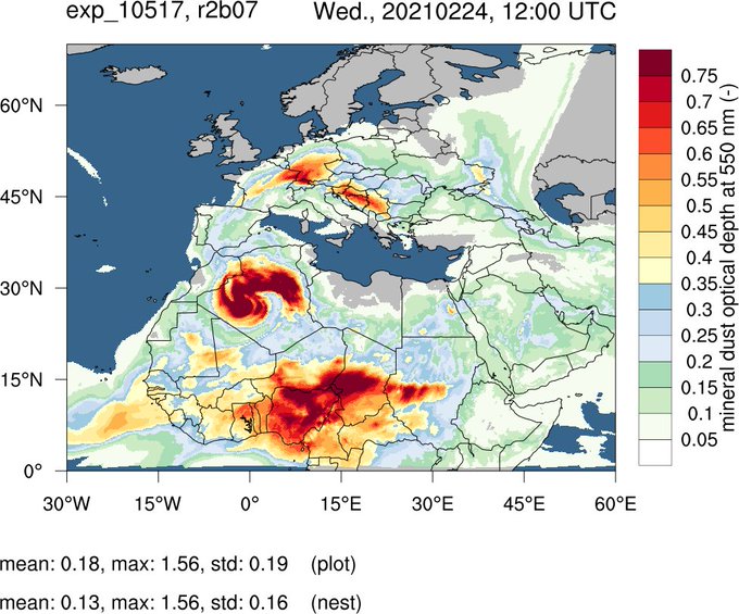 World Meteorological Organization Twitterissa More Than 14 Million Tonnes Of Saharadust Are Circulating In The Atmosphere Above North Africa North Atlantic And Europe Today According To Calculations From Dwd Presse T Co Hws0qruxpu