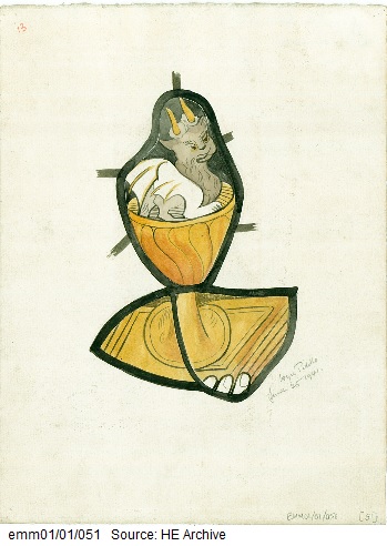 HE_Archive's tweet photo. #Sorrywerelate #AnimalsinChurches #BooksinChurches is a good excuse to tweet this painting of stained glass in St Anne's Church, Wyre Piddle, from the Elsie Matley Moore collection - a small dragon, in a goblet on a #book. Follow the link to learn more https://t.co/VWUjGGXW2u https://t.co/YJoYMdVm2E