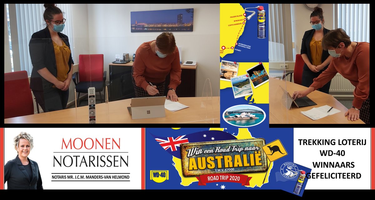 NotarisManders's tweet image. Vanmiddag was op ons kantoor de trekking van de #WD40 Roadtrip door Australië. Wij feliciteren de winnaar met de gewonnen prijs en wensen u een mooi verblijf in Down Under.