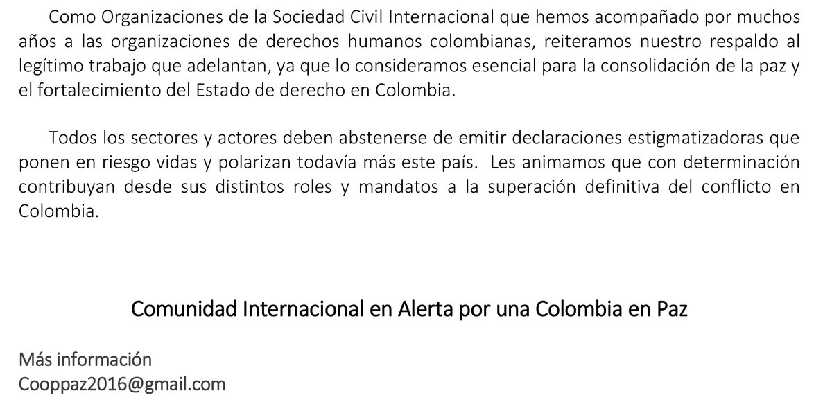 ForumCivLAC's tweet photo. Orgs de la sociedad civil internacional @espaciopazencol saludamos los avances de la @JEP_Colombia y respaldamos la labor de quienes defienden los #DDHHenColombia y de las víctimas de ejecuciones extrajudiciales https://t.co/H8zRXWRzRp