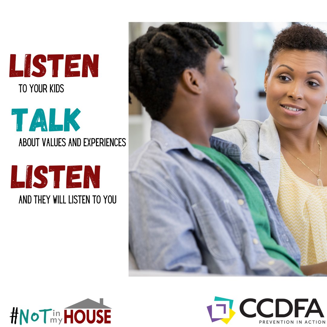 The more you talk about alcohol, the more your child will understand the effects of their decisions and will be comfortable talking about drinking with you. #PreventionInAction #NotinMyHouseCCDFA