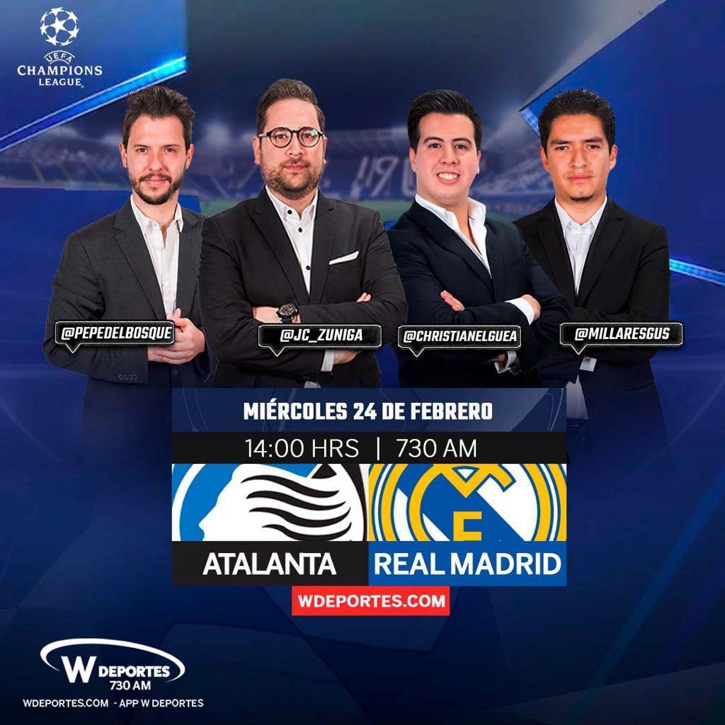 Los merengues quieren pegar primero en los octavos de Champions frente a un peligroso rival ⚽️. 

<a href="/Atalanta_BC/">Atalanta B.C.</a> 🆚 <a href="/realmadrid/">Real Madrid C.F.</a> 

🗓 HOY. 

⏰ 13:50 horas. 

📻 730 AM. 

📱App W Deportes. 

#ChampionsxW #UCL