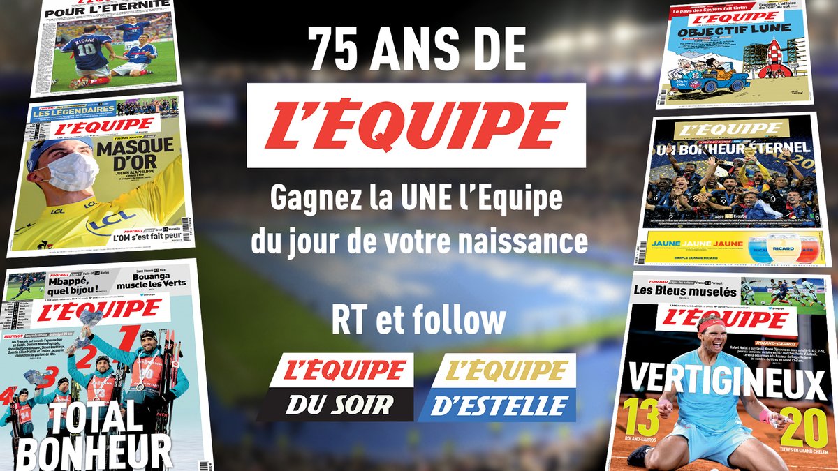 lequipedegreg's tweet photo. 🔵🟡 ALERTE CADEAU 🔵🟡

N'oubliez pas notre semaine exceptionnelle de cadeaux d'anniversaire pour les 75 ans de @lequipe dimanche !
 
Vous pouvez gagner L'Équipe du jour de votre naissance !

Vous connaissez : RT &amp; Follow ! 

#EDE @lachainelequipe https://t.co/ACLG0q9vlF