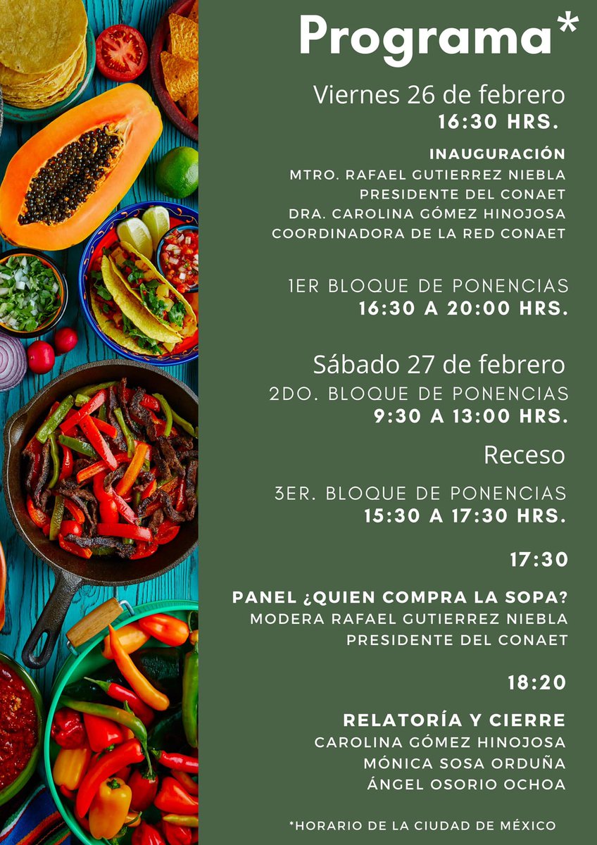 UTUSUMACINTA's tweet photo. ¿Te gustaría participar el el 1er Encuentro Culinario Nacional e Internacional en su modalidad virtual de la Red CONAET?
Solo debes consultar las bases y realizar tu pre-registro. ¡Es muy fácil! 🙌
#RedCONAET #EncuentroCulinario #PreRegistro
Visita 👉 https://t.co/qVroWN5kt9 https://t.co/kKmulXwUCG