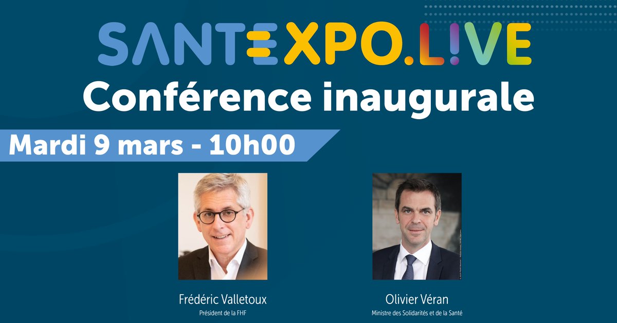 📢Conférence Inaugurale  #SANTEXPO LIVE📢

La conférence inaugurale de #SANTEXPOLIVE en présence de Frédéric VALLETOUX, Président de la Fédération Hospitalière de France et Olivier Véran, Ministre des Solidarités et de la #Santé.

📅 Mardi 9 mars
🕐10h00
📍santexpo.live
