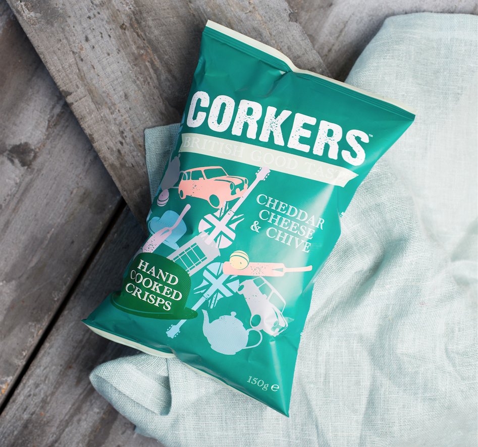 Cheddar Cheese &amp; Chive, one of our super popular flavours!
150g packs with Best Before End date 30 March 2021 at a very low price in our online shop:
shop.corkerscrisps.co.uk/product-catego…