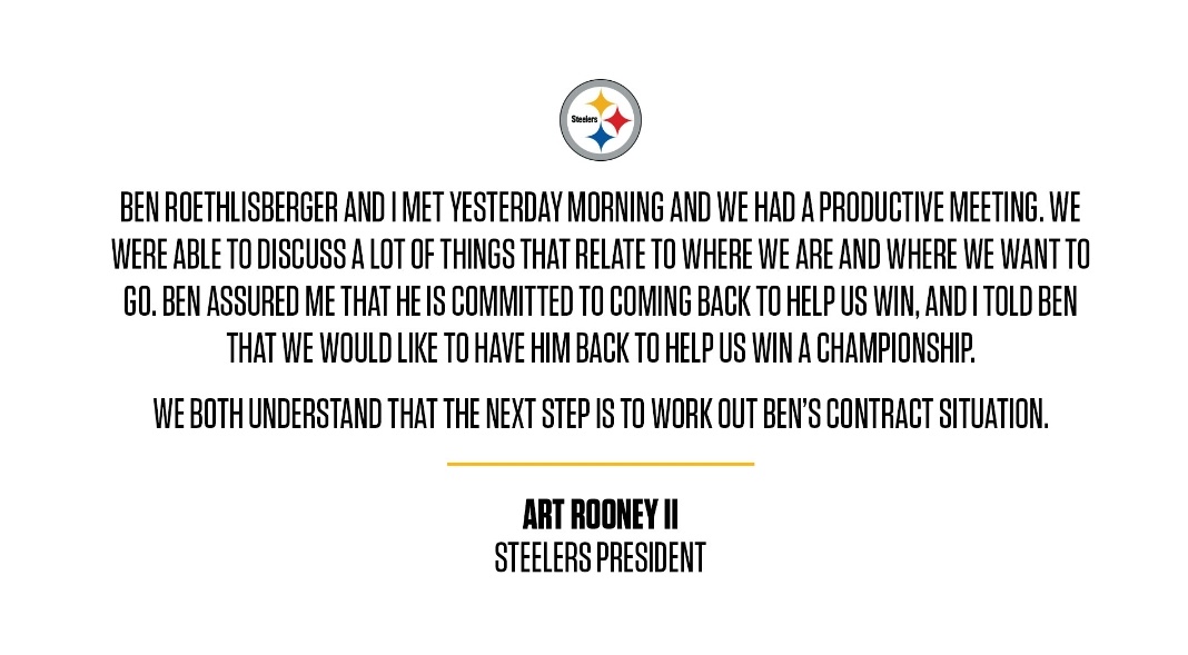 #Steelers #SteelerNation OK, our 1st ballot Hall of Fame qb is coming back, stop complaining, stop criticising, let's concentrate now on surrounding him players to help him win. #HereWeGo