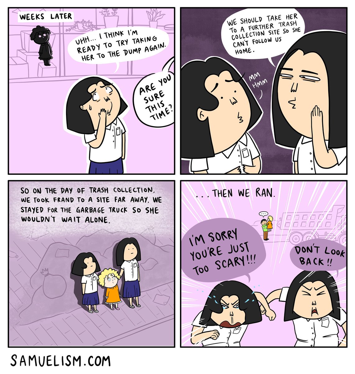 Samuelismdotcom's tweet photo. And that's how we finally got rid of my doll 😭🤣 If you missed the first part of the story, you can catch it in my feed! I still think fondly of that doll to this day. Thanks for all the memories, Frand, even the creepy ones 😬 #comics https://t.co/DKd9zNID5Q