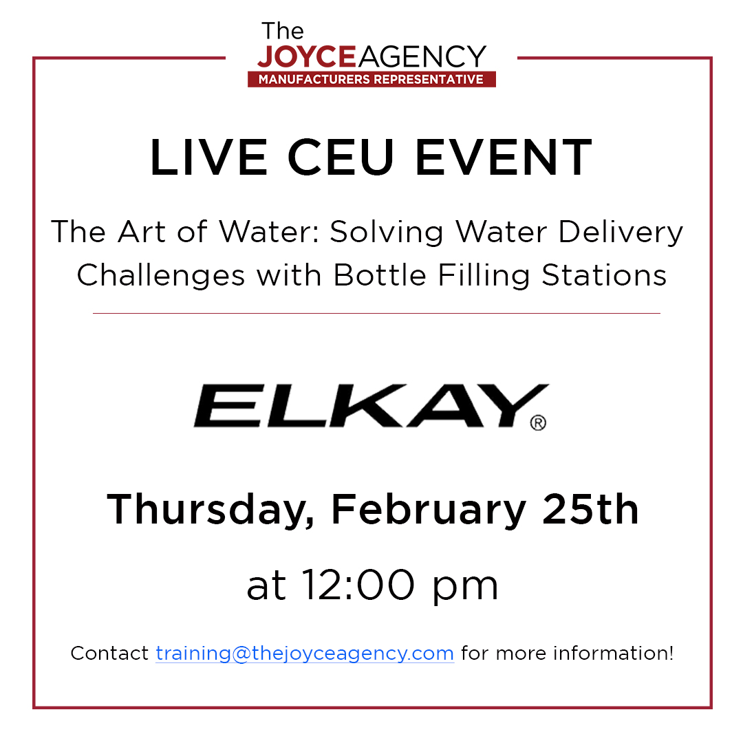JoyceAgencyReps's tweet photo. Join us tomorrow at noon for The Art of Water CEU, presented by @elkay_usa.  💧
Credits: ASPE/PDH, AIA/HSW, NKBA
Register Here: https://t.co/bKqBeSDFTC

#ceu #continuingeducation #elkay #water #theartofwater #aia #aspe #nkba https://t.co/5rvADrCpFd