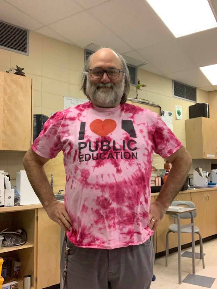 JamesDavidge's tweet photo. Diggin' my student-made shirt that stands up for safe and well-funded schools! #abed #ATA38 https://t.co/aro4JXkp5l