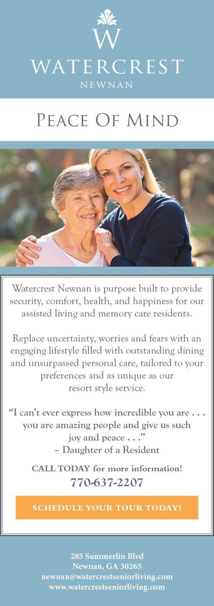 You’re invited to experience PEACE OF MIND at Watercrest Newnan Assisted Living and Memory Care! Visit our website and SCHEDULE YOUR PERSONAL TOUR TODAY!

🏡 lnkd.in/e24pPTf 🏡

#watercrestseniorliving #newnanga