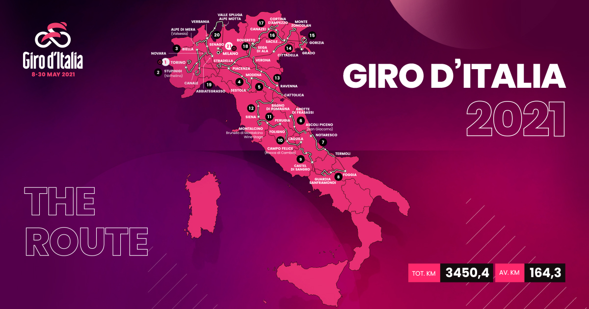 🔜Giro d’Italia 2021 08-30/05❗ 🚴Here the Route of the #Giro d'Italia 104! | 🚴 Ecco il percorso del #Giro 104!