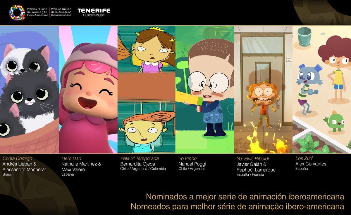 🎬 #NominadosQuirino2021 a Mejor Serie de Animación Iberoamericana / Melhor Série de Animação Ibero-americana / Best Ibero-American Animation Series⠀

#PremiosQuirino @TenerifeFilm