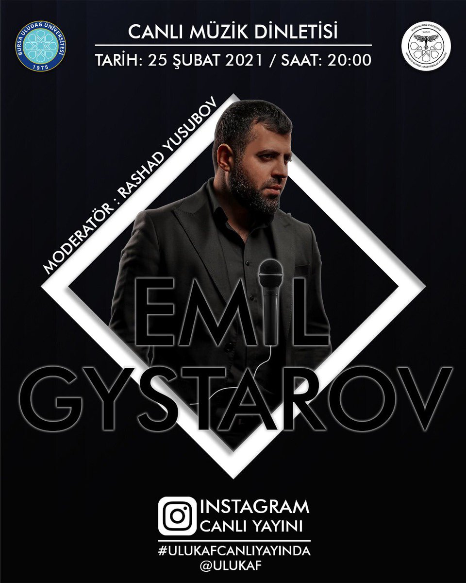 25 Şubat 2021 (yarın) 20:00’da Emil Gystarov ile gerçekleştireceğimiz canlı müzik dinletisine hepinizi bekleriz. Müziklerimize hasret kaldığımız bu süreçte bizce kaçırmayın deriz🙌🏻