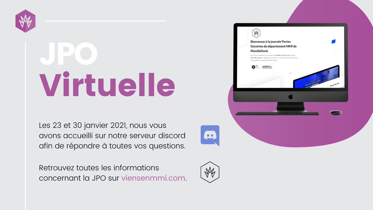 MMImontbeliard's tweet photo. Cette année les JPO se sont passées virtuellement ! Pour toutes informations manquées, rendez-vous sur https://t.co/hYntDhQH23 ou sur le site de l'IUT https://t.co/hxsJ2p1ySd🧑‍🎓

#mmi #montbéliard #portesouvertes #JPO #BUT https://t.co/mWUVwm1BxO
