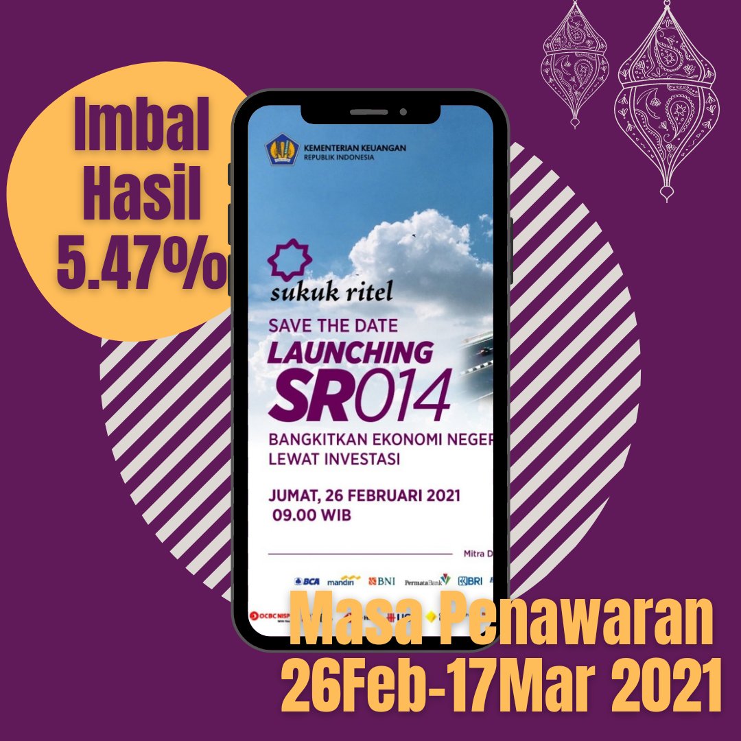 kangd3ni's tweet photo. Sukuk Ritel SR014 siap diluncurkan mulai 26Feb-17Mar 2021 dg imbal hasil 5.47%.
Bergegas sebelum kembali kehabisan kuota. Kuy gaskeun!
#SR014 #KeuanganSyariah #SukukRitel #IslamicFinance 
@DJPPRkemenkeu @KemenkeuRI @nufransa @rahayupuspa7 @prastow @mes_indonesia @IDX_BEI https://t.co/jrT8EbUoJ2
