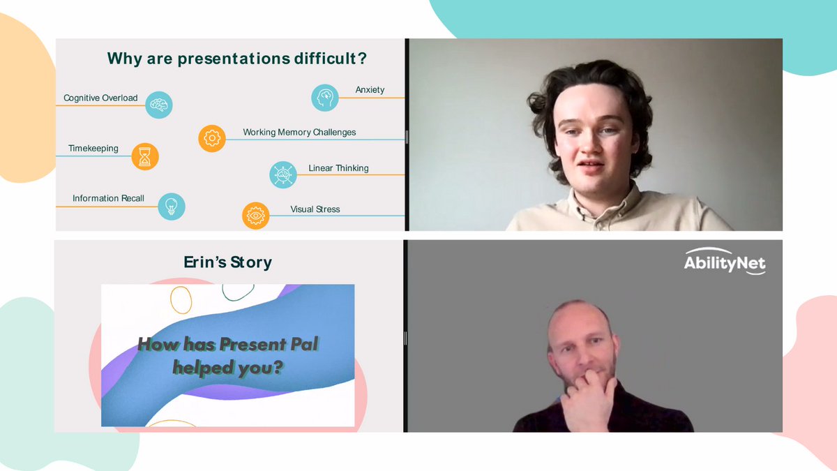 PresentPal_'s tweet photo. Thank you everyone for joining our webinar today! Your participation was incredible and we hope that you enjoyed it! 😊Let's also give a big round of applause for our speakers @agtweed from @AbilityNet and @benscott_psych from Present Pal who did an amazing job!  #PresentWithPals https://t.co/nz1FdNatu8