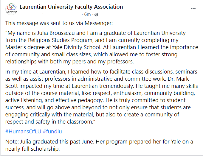 lufappul's tweet image. #HumansofLU #FundLU #ONpse #ONpoli #CDNpse @OCUFA @CAUT_ACPPU @utfaculty @UOITFA @NUFacultyAssoc @AlgomaFaculty @YUFAyorku