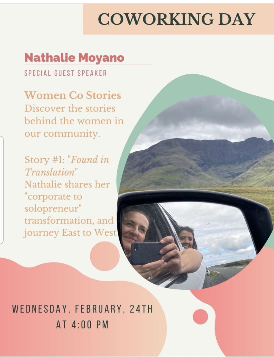 At WomenCo we share...
Share the coworking day
Share our experiences
And stories...

Join our afternoon session, our co-founder <a href="/nanatweether/">Nathalie Moyano</a> sharint her corporate to solopreneur transformation and journey from East to West!

#womenwhocowork