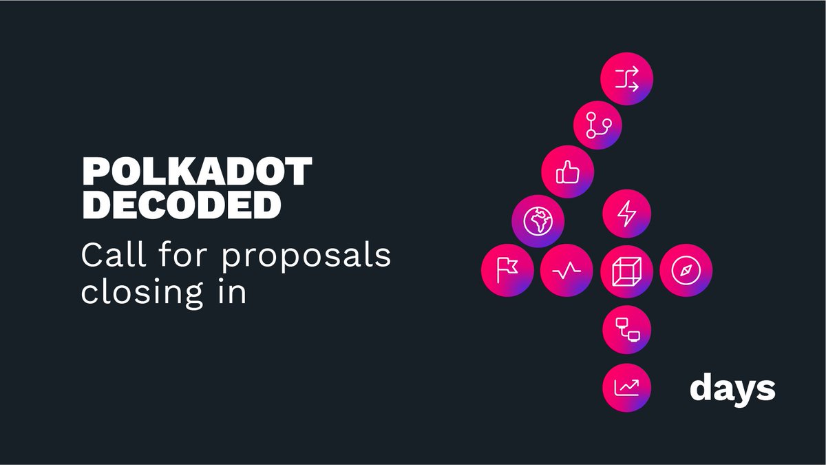 It's the final countdown! Just four days left to get your proposal in for #PolkadotDecoded 2021! Share your wisdom online across the ecosystem.
Submit your proposal here by 10pm CET on February 28th: 
hubs.ly/H0G_lDS0