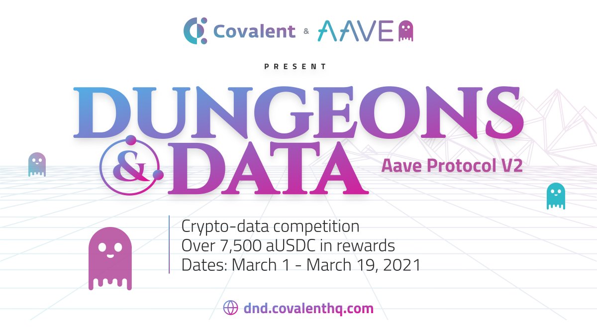 Calling all data wizards, bounty hunters &amp; meme lords! 🧙‍♂️🧙‍♀️

Join us for another D&amp;D challenge presented by DeFi leaders @AaveAave &amp; <a href="/Covalent_HQ/">Covalent</a>! 👻

Launches March 1st with over 7,500 $aUSDC &amp; special #NFTs in rewards. 

#DungeonsAndAAVE

Register here: dnd.covalenthq.com