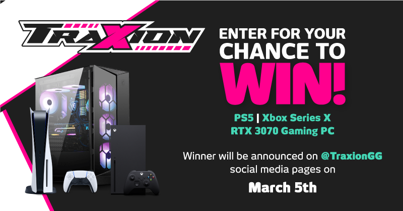 TraxionGG's tweet photo. 🤯🎁 Win the ULTIMATE gaming setup with #TraxionGG!

One lucky winner will take home a PS5, an Xbox Series X and a brand new gaming PC fitted with an RTX 3070 graphics card!