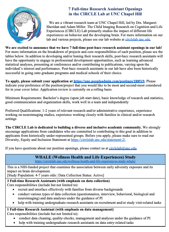 circlelab_unc's tweet photo. 📢We're #hiring 7 new full-time research assistants to join our vibrant team at UNC, led by @masherid &amp; @abryantmiller! More details on different projects &amp; positions⬇️To apply, submit your app at https://t.co/avJlA2e0Ax (rolling review). Please RT and share widely!! #psychjobs https://t.co/2vhk5CbzAk