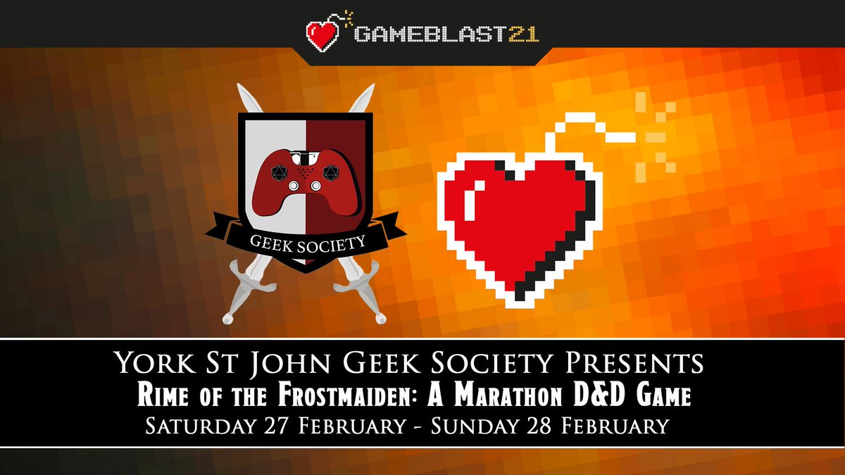 YSJSU's tweet photo. @YSJGeekSoc is participating in Gameblast 2021 from 27–28 February, a national weekend of gaming to raise money for SpecialEffect, a charity that creates software to help people with disabilities to play games.

Find out how you can get involved here 👉 https://t.co/q5OPvPOtvQ https://t.co/ETw7VfUHmA