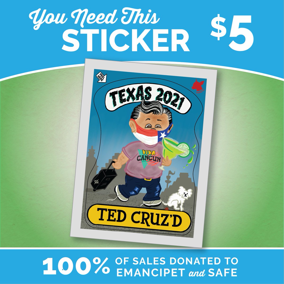 GarzigDesign's tweet image. $5 gets you this TED CRUZ'D sticker &amp;amp; all funds are going to @emancipet &amp;amp; @SAFEatx  #TexasFreeze #TedCruzd

garzigdesign.com/collections/th…