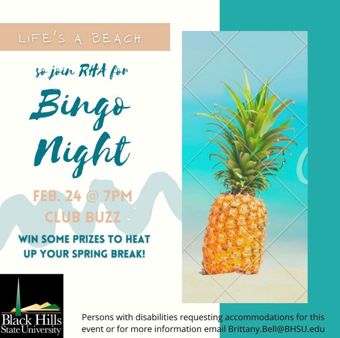 RHA is having a Bingo Night tonight at 7pm in Club Buzz! Play for a chance to win some cool prizes!! 😎