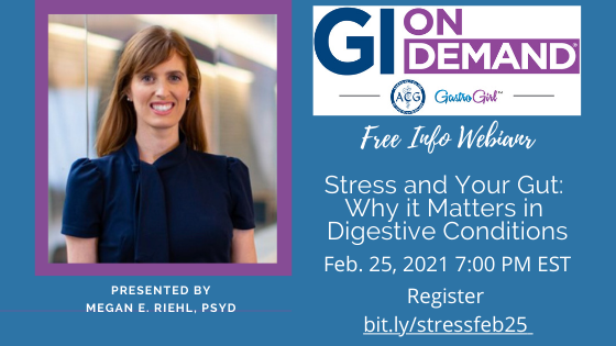 Are you in? 

Join #GI Psychologist <a href="/DrRiehl/">⭐️Megan E. Riehl, PsyD⭐️</a> for the inside scoop on the link between brain-gut for this insightful @giondemand webinar! <a href="/AmCollegeGastro/">ACG</a> 

Grab your spot!   bit.ly/stressfeb25 

#mindbody #healthcare @psychology <a href="/stressrelief/">stressrelief</a> #Gastroenterology #gastropsych