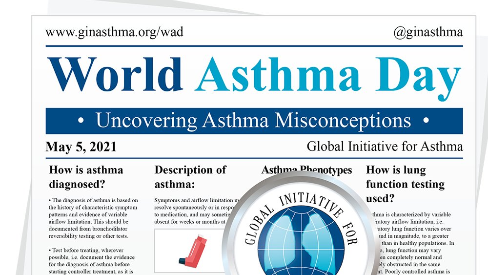 ginasthma's tweet photo. World Asthma Day - May 5, 2021

This year’s theme is “Uncovering Asthma Misconceptions”. The theme provides a call to action to address common widely held myths and misconceptions concerning asthma. #WorldAsthmaDay

For more visit https://t.co/aRVkGGCIdz https://t.co/oy6OLWAa2e