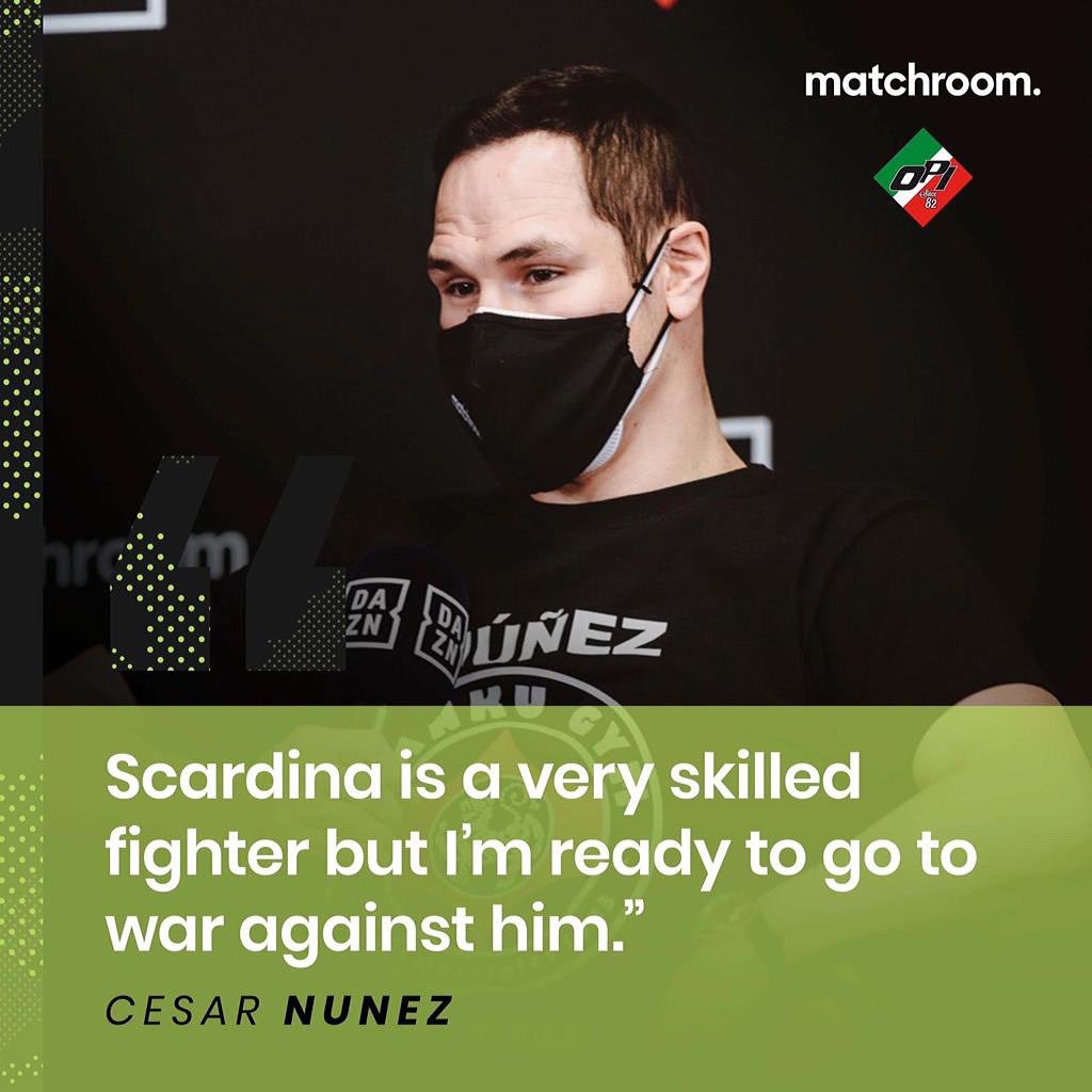 OpiSince82's tweet photo. “Scardina è un pugile molto bravo, ma sono pronto a combattere contro di lui”.
Cesar Nunez
#MilanoBoxingNight
#ScardinaNunez
📆26/02/2021
📍Allianz Cloud
📺@DAZN_IT
@MatchroomBoxing
@LEONE1947
@JDSports
@FedPugilistica
#ebu #EuropeanBoxingUnion https://t.co/kbFvtCifPL
