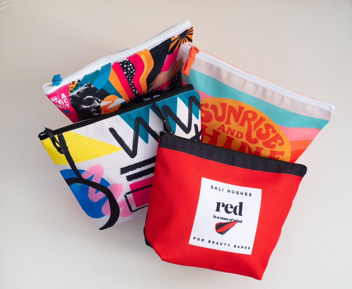 superdrug's tweet photo. The NEW Beauty Banks Cosmetic Bags โจdesigned by @lokdwn2020,
@nicolahaste, Cherwebbmakeup @ThePlasticBoy & @salihughes have just launched at Superdrug! โค๏ธ Made from 100% recycled plastic bottles, 100% of the net profits will be donated to Beauty Banks: https://t.co/N07CS0VkiT https://t.co/BieKquDyYM