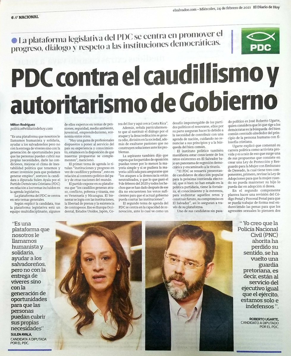 PDC_OFICIAL's tweet photo. Artículo de @EDHNoticias @elsalvadorcom en la edición de este día.

#LaFuerzaDeLaEsperanza https://t.co/3Un8WhbVRT