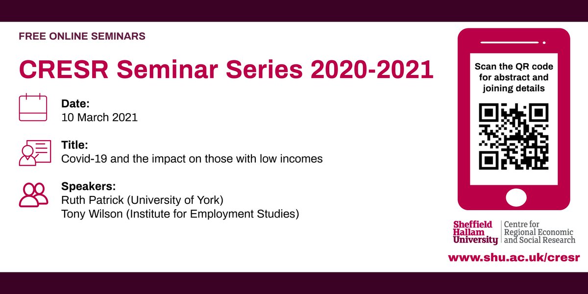 Join us for the next virtual CRESR Seminar on the 10th March - abstracts and joining details for the session are available on the webpage